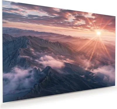Produktbild von Glasbild 60x40cm in XXL für Wohnzimmer, Schlafzimmer Motiv Sonnenaufgang Berge