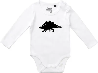 Produktbild von Huuraa Baby Body Stegosaurus Dinosaurier 62 White  Baumwolle Fairtrade Langarmbody Geschenkidee