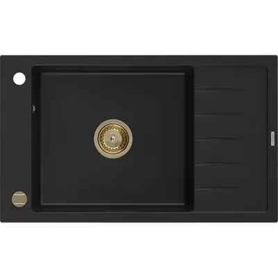 Obrázok produktu pre Mexen Elias granitový jednokomorový drez s odkvapkávačom 795 x 480 mm, Čierna, Sifón Zlatá - 6511791005-77-G