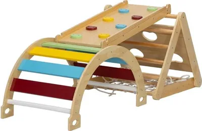 Immagine prodotto di Giocattolo da arrampicata Montessori - Set triangolo da arrampicata Pikler - 7 in 1 - Pieghevole - Legno - Rete di corda - Da interno - Multicolore