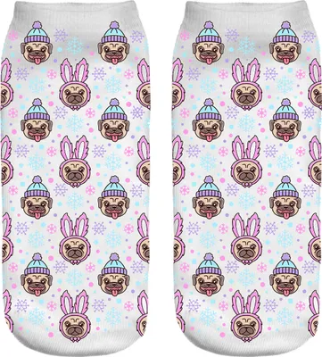 Produktbild von Weihnachtssocken, Sneaker, Sportsocken, Socken Damen, lustiges 3D-Motiv, Hündchen & Hasenohren [001]