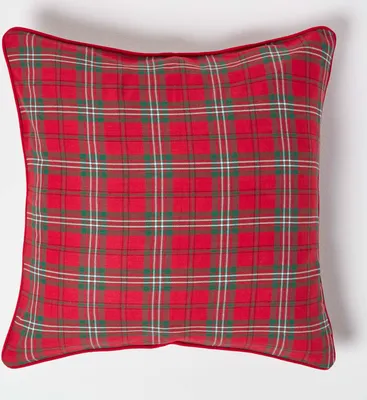 Produktbild von HOMESCAPES Roter Schottenmuster-Kissenbezug Edward, 60 x 60 cm
