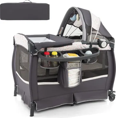 Produktbild von DREAMADE 4 in 1 Reisebett mit Matratze, 102 x 73 cm Babybett mit Rollen, Wickelauflage & Wiege, Klappbares Beistellbett Baby 0-36 Monate bis 15 kg (Blumen)