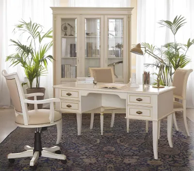 Produktbild von Büro Schreibtisch + Sessel Schreibtische Tisch Holz Stuhl 2tlg Set Italien Möbel