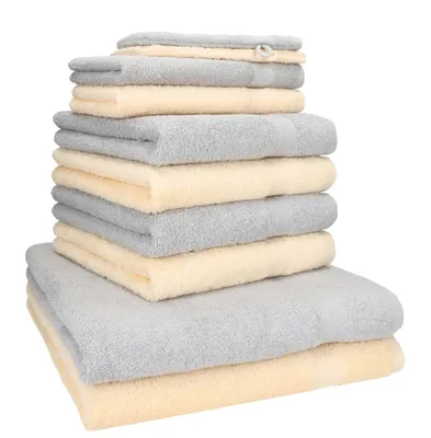 Produktbild von Betz 10-tlg. Handtuch-Set PREMIUM 2 Duschtücher 4 Handtücher 2 Gästetücher 2 Waschhandschuhe  Farbe:  silbergrau & beige