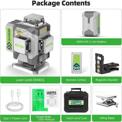 Zdjęcie produktu dla Laser krzyżowy 4D, 16 linii, wysoka precyzja, automatyczna poziomica z pilotem i akumulatorem