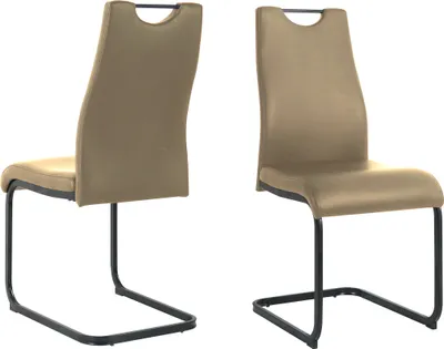 Produktbild von Möbilia Freischwinger-Stuhl 2er Set | Kunstleder | Freischwingergestell | B 42 x T 56 x H 98 cm | taupe – schwarz | 21020057 | Serie STUHL