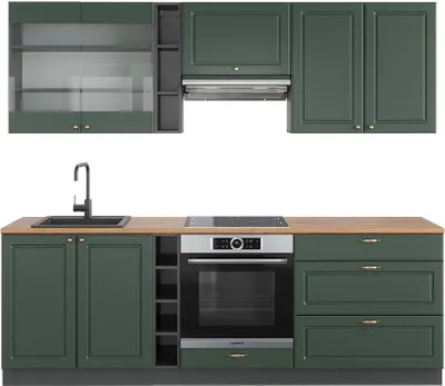 Produktbild von Küchenzeile Vicco Fame-Line Grün-Gold Landhaus/Anthrazit 235 cm , AP Eiche, Model 42287
