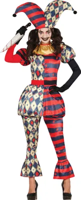 Immagine prodotto di Clown Arlecchino Set Costume Carnevale Giullare Festa Spaventoso Horror Halloween, Taglia: 42 - 44 (L) Colore: Nero