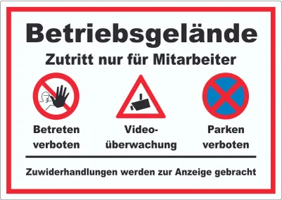 Produktbild von Aufkleber Betriebsgelände Mitarbeiter Betreten Video Parken A7 (74x105mm)