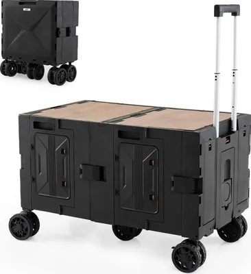 Produktbild von GOPLUS 150L Klappbarer Bollerwagen, faltbarer Nutzwagen mit Griff 82/92/102cm & Getränkehalter & Tischplatte, Rollwagen für Camping, Garten