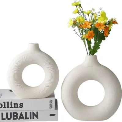 Produktbild von Vase Set of 2 Weiße Blumenvasen aus Keramik für Wohnungs, Zimmer Deko