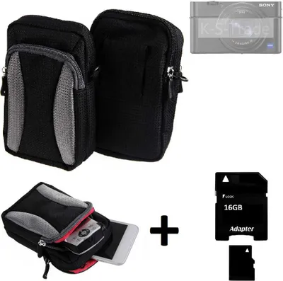 Produktbild von Kompatibel mit Sony RX100 Vll Gürtel Tasche Holster Umhänge Tasche Fototasche Schutz Hülle schwarz-grau + Extrafach K-S-Trade