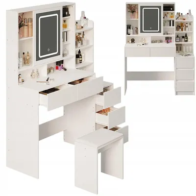 Zdjęcie produktu dla Toaletka kosmetyczna z taboretem I lustrem LED – glamour loft