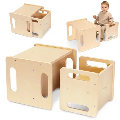 Produktbild von Montessori Kindermöbel-Set - Holztisch und Stuhl - Multifunktionale Lern- und Spielstation - Für Kinder 3–6 Jahre