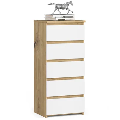 Produktbild von Kommode CL5 40 cm Eiche Artisan Weiß mit 5 Schubladen und Selbstmontage
