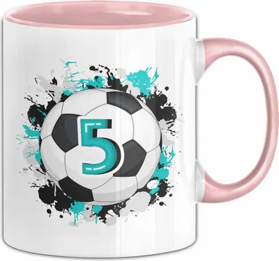 Produktbild von 5. Geburtstag Geschenk Tasse Becher Jungs Fußball Geburtstagsgeschenk  (Rosa)