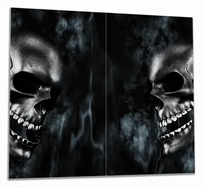 Produktbild von Wallario Herdabdeckplatte aus Glas, Größe 60 x 52 cm 2-teilig, Motiv Rauchende Schädel