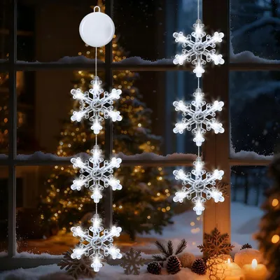 Image de Lot de 2 guirlandes LED de Noël en forme de flocon « Neigelette » pour fenêtre sur piles Longueur 25,6 cm
