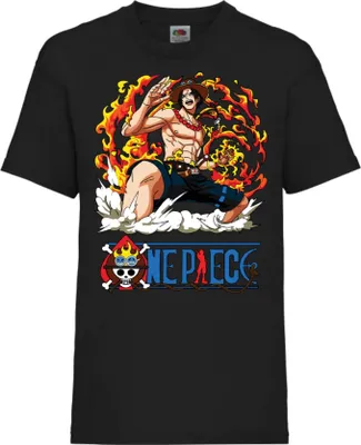 Produktbild von Kinder T-Shirt One Manga Piece Anime 09 Portgas Ace, 12-13 Jahr - 152 / Schwarz