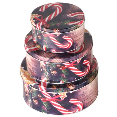 Produktbild von 3-tlg. Set Gebäckdosen aus Metall für Weihnachten - Keksdosen Weihnachten - Plätzchendosen - Zuckerstange