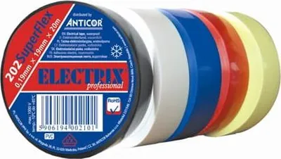 Obrázek produktu pro Izolační páska z PVC 0,19 mm x 19 mm x 20 m duhová Electrix 202 SuperFlex 5 balení