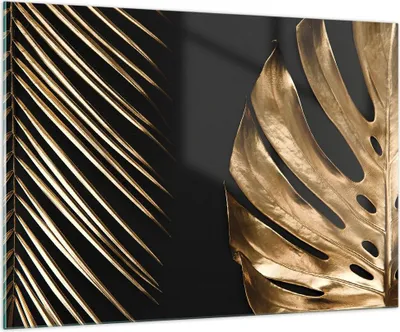 Produktbild von Bilder auf glas - Einteilig - Golden Blatt Monstera - 100x70cm - Glasbilder - Wandbilder - Bilder - zum Aufhängen bereit - Wanddekoration aus Glas - Glas Bilder - Wandbild auf Glas - GAA100x70-5028