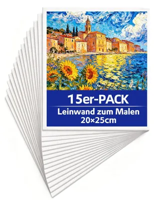 Immagine prodotto di Set di 15 tele su telaio, già primerizzate, formato 20 x 25 cm