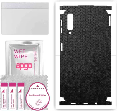 Produktbild von apgo Rückseite + Seiten Schutzfolie, Skin, kompatibel mit Samsung Galaxy A7 (2018), Hinten Displayschutzfolie aus Vinylfolie, kratzfest, einfache Montage - Schwarze Honigwabe