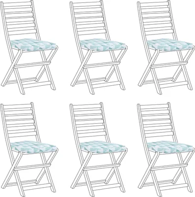 Produktbild von BELIANI Sitzkissen für Gartenstuhl 6er Set Hellblau / Weiß Stoffbezug mit Reißverschluss Bindebändern 31 x 39 cm Modern Geometrisches Muster Outdoor