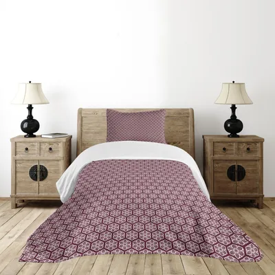 Produktbild von ABAKUHAUS Orient Tagesdecke Set, Boho Naher Osten Mandala Geometrische marokkanische arabische klassische traditionelle, 170 x 220 cm, Maroon Weiß