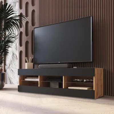 Obrázok produktu pre Tivoli komoda TV skrinka, čierna/votan, šírka 140 cm x výška 40,5 cm x hĺbka 35,5 cm, bez LED, do obývačky, spálne
