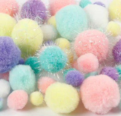 Produktbild von Pompons Pastell Glitter, Ø 15 – 40 mm, ca. 75 Stück