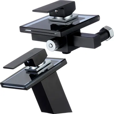 Produktbild von Set Glas Wasserfall Wannen & Waschtisch Armatur schwarz |  Bad Wasserhahn Wannenarmatur