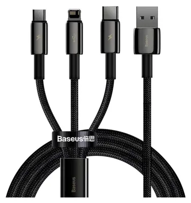 Immagine prodotto di Baseus Tungsten Gold Cavo USB 3 in 1 USB 2.0 1,5 m USB A USB C/Micro USB A/Lightning Black