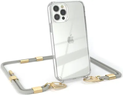 Produktbild von EAZY CASE Handykette für Apple iPhone 12 / 12 Pro, Transparente Silikonhülle mit Band, Clear Case, abnehmbar in  Beige