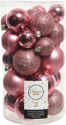 Produktbild von Weihnachtskugeln Kunststoff 4-6cm Mix 30er Set - Lippenstiftrosa