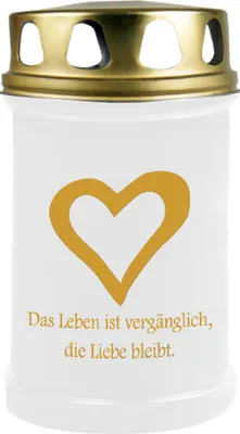Produktbild von Grabkerze Weiß ( Druck Gold ), Brenndauer: 48 Stunden, Motiv: Herz