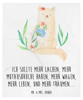 Produktbild von Mr. & Mrs. Panda Decke Katze Blumen - Weiß - Geschenk, Wohndecke, Motivation, Kater, Tagesdecke, Träume, Schlafdecke, Bettdecke, Kuscheldecke, Hoffnungsvoll
