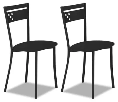 Küchenstühle 2er-Set, Kunstleder, schwarz, Metallgestell, 39x46x84x42 cm