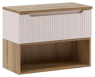 Produktbild von Badezimmer Waschtischunterschrank mit 80 cm Breite in kaschmir & Eiche, gerillte Front, geringe Tiefe - NEWPORT-56-CASHMERE