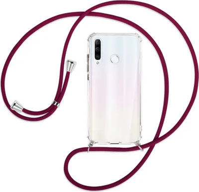 Produktbild von Handykette Backcover-Schutzhülle mit Band (Metall silberfarben) für Huawei P30 Lite - dunkelrot