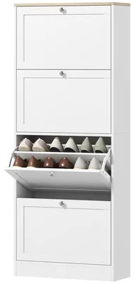 Produktbild von Platzsparendes Schuhregal mit 4 Schubladen und verstellbaren 2 Ablagen, 60 x 23,5 x 153,3 cm, Wei?