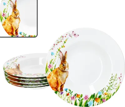 Zdjęcie produktu dla 6x Wielkanocna radość talerze do zupy 150ml porcelana 6 os. talerze głębokie zajączek wielkanocny