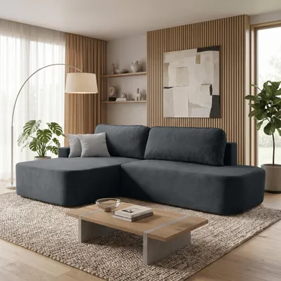 Produktbild von BEAUTYSOFA | Schlafsofa L-Form GAVI Dunkelgrau - Ecksofa mit Schlaffunktion und Bettkasten – Modernes Sofa mit Ottomane Links