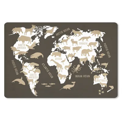 Produktbild von MuchoWow® Schreibtischunterlage Weltkarte - Tiere - Beige 60x40 cm - XXL Mauspad - Großes Mauspad