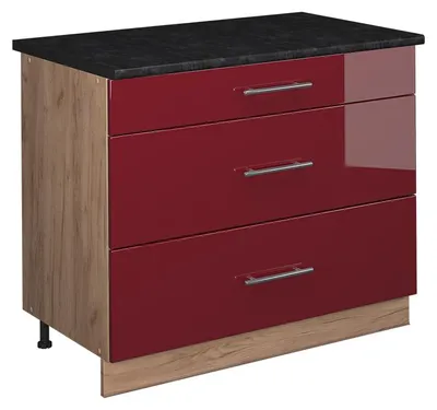 Produktbild von Küchenunterschrank Vicco Fame-Line Bordeaux Hochglanz/Goldkraft Eiche 100 cm, AP Anthrazit, Model 62051