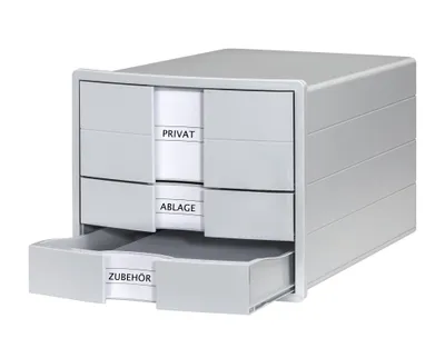 Produktbild von HAN Schubladenbox IMPULS 2.0 Mit 3 Geschlossenen Schubladen Für DIN A4/C4 Inkl. Beschriftungsschilder, Unterlagenbox, Boden Mit Auszugsperre, Möbelschonende Gummifüße, 1017-11, Lichtgrau