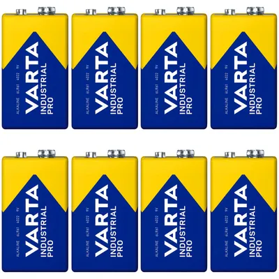 Image de 8 piles R9V R-9 6LR61 9V R-9 alcalines Varta Industrial Pro