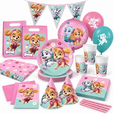 Produktbild von Party Deko Set Paw Patrol Skye & Everest XXL Partyset zum Kindergeburtstag in rosa Mädchen Geburtstag